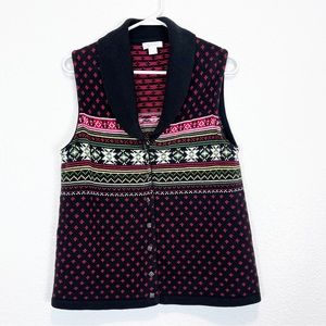 Christopher & Banks Christmas Sweater Vest Collared Button Front Size Medium